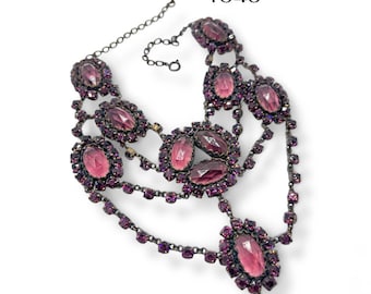 Magnificent and Rare 1940 Italian theatrical Liberty necklace - vivid Purple unfoiled crystals, Great quality -art.550/7-