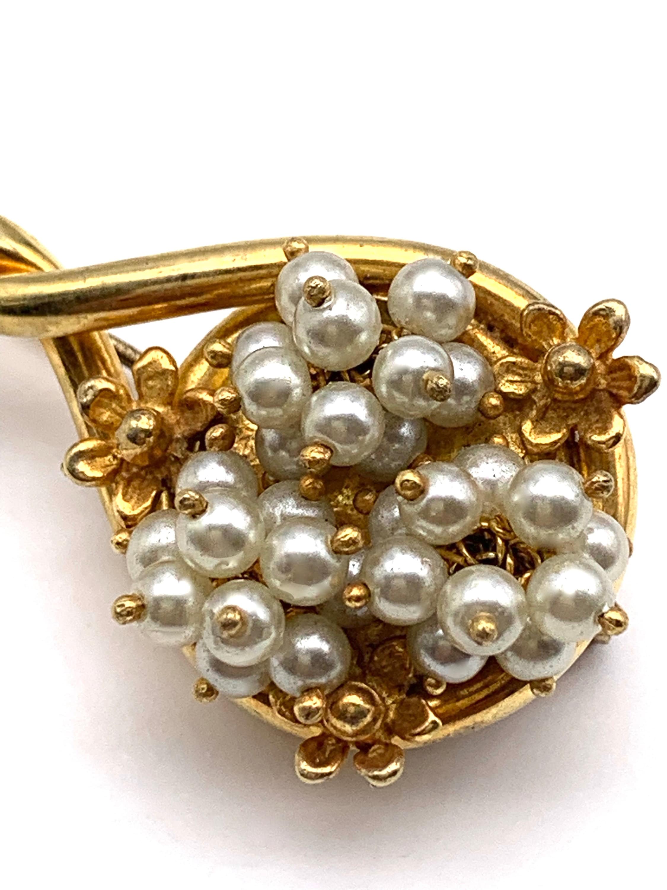 Broche à Col Ancienne En Métal Plaqué Or Avec Perles - Style Italien Vintage - Occasion Portée