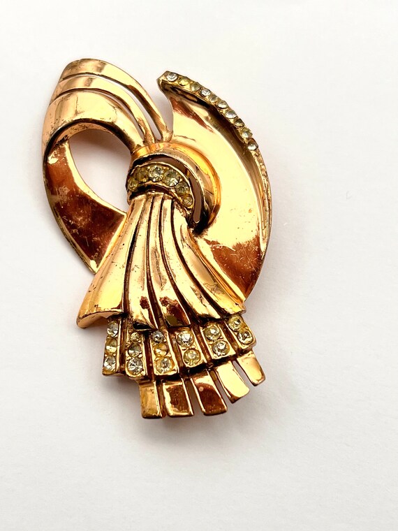 Broche Vintage Années 40/50 - Ruban Avec Volutes En Or Laminé Plaqué - Occasion - France