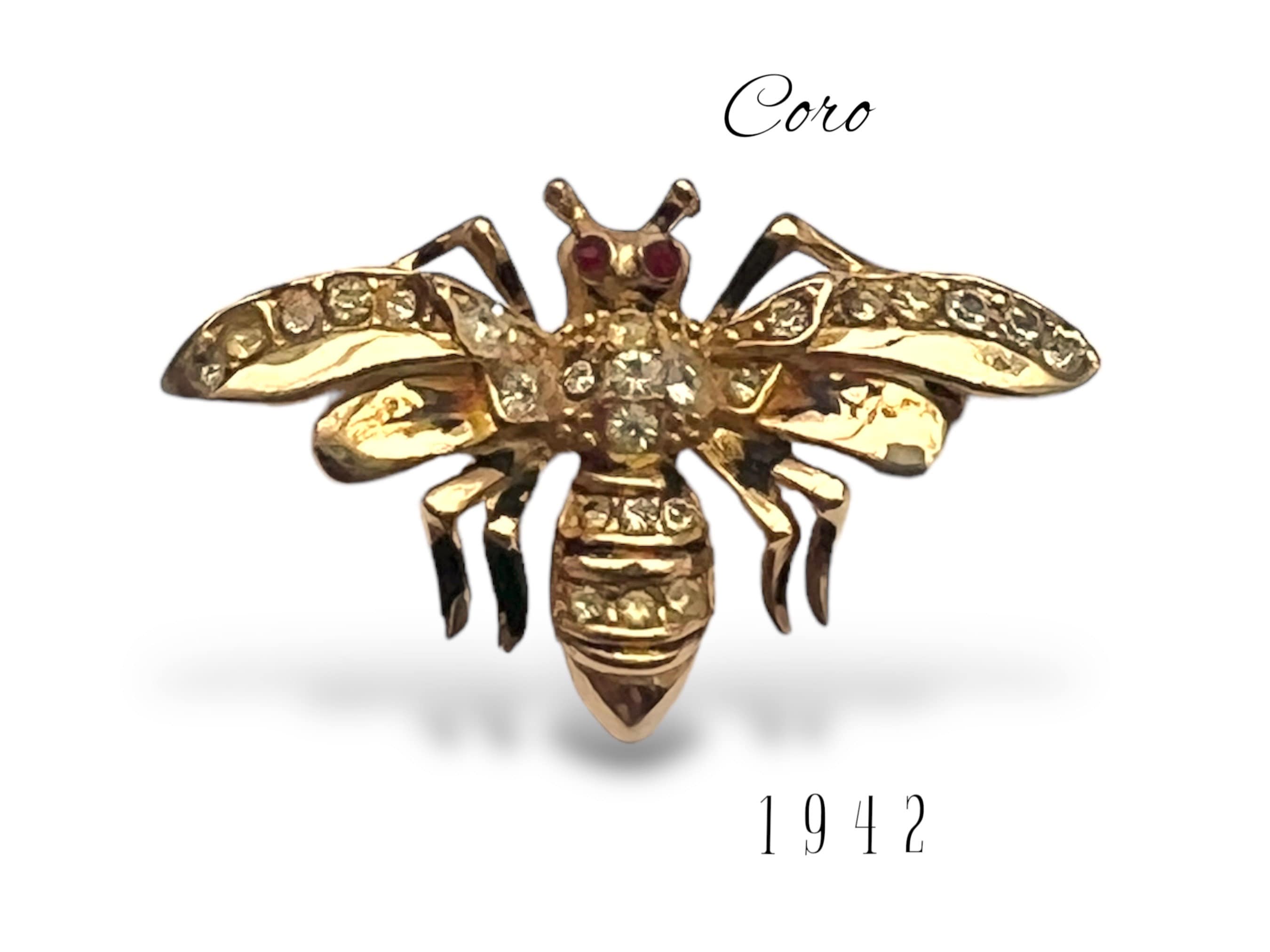 Iconic Coro (unsigned) Gold Pave and Enamel 'queen Bees' Series