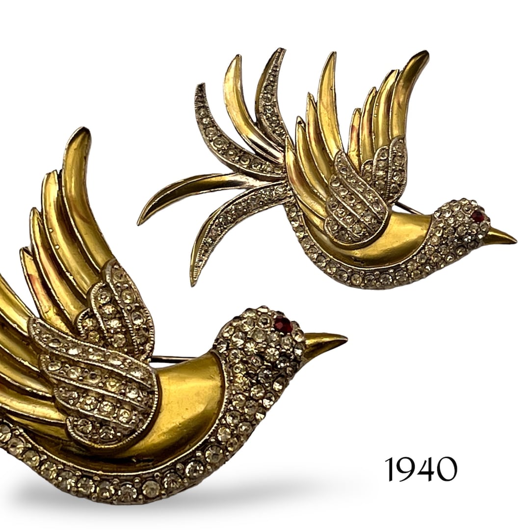 Broche oiseau de paradis des années 60 en émail