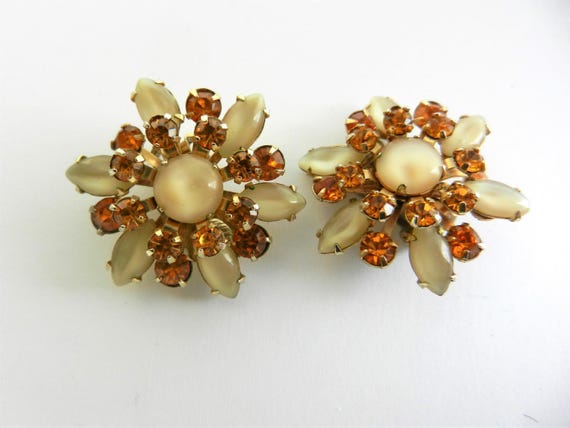 1950s Vintage sparkling  orange amber rhinestones… - image 8
