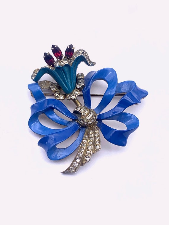 1940's Early REJA Lily brooch pin  - Enameled lar… - image 4