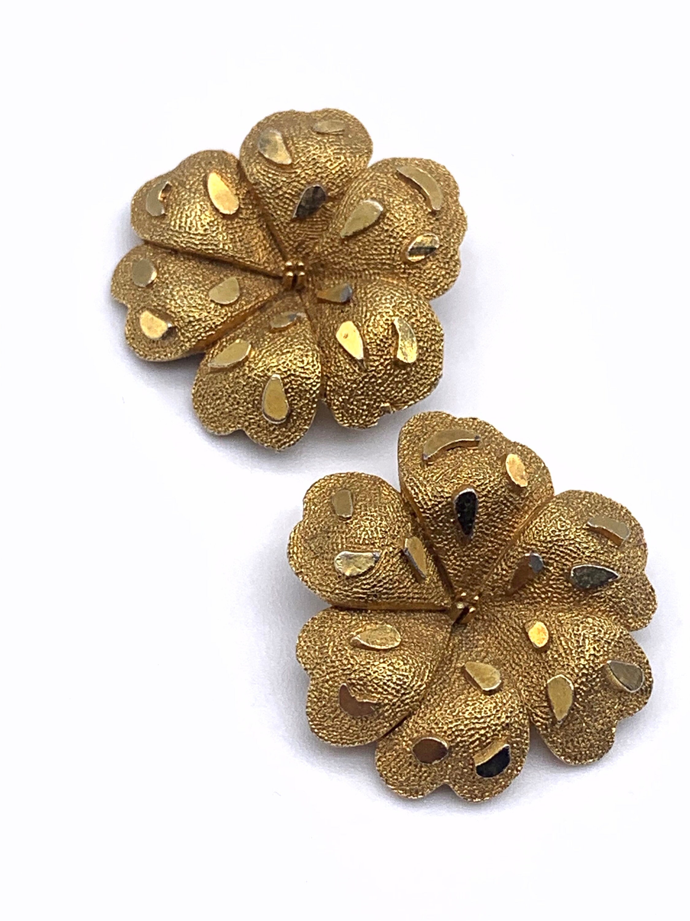 Boucles D'oreilles Vintage Pendantes Florales Vers 1950 - Clips, Longues - Occasion
