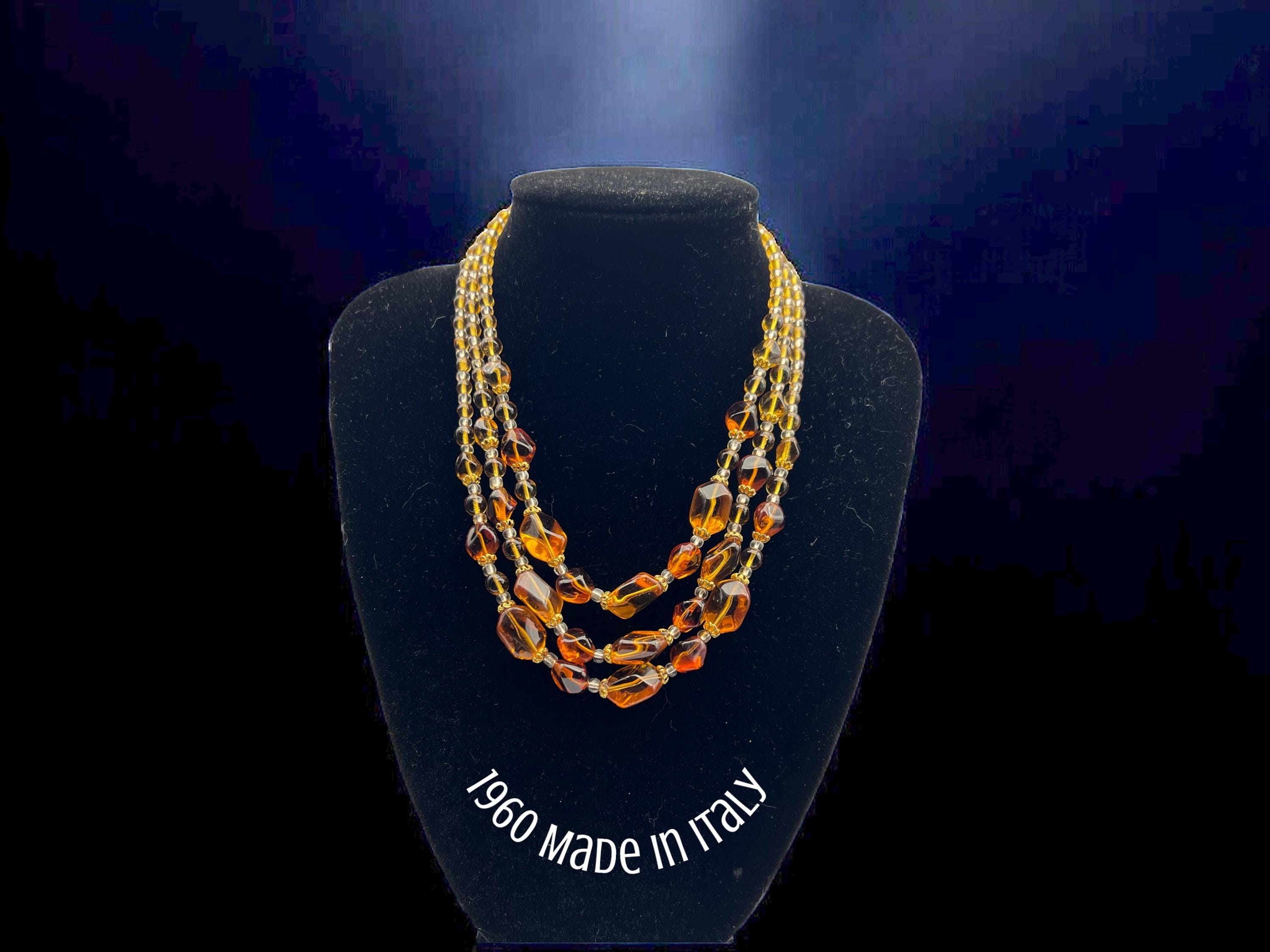 Venetian Beauty Glass Beads 3-strand Necklace - Glowing Amber