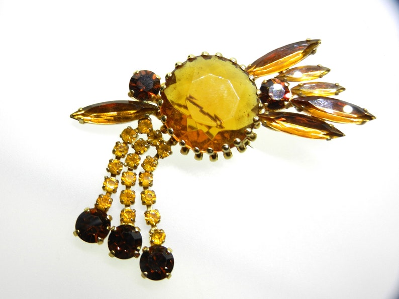 Vintage rhinestone Juliana DeLizza /& Elster layered and dimensional large topaz glass stone brooch waterfall dangle design-Art.6145
