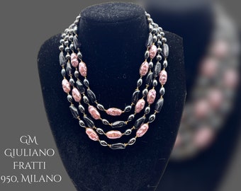 GM Giuliano Fratti signed - Amazing 4-strand necklace mauve pink baroque pearls and Venetian beads  by Giuliano Fratti designer -892/6