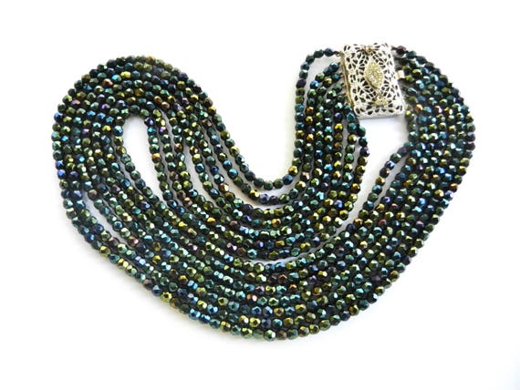 Vintage carnival glass cascade 7 strands necklace… - image 5