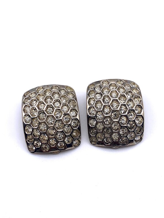 Fantastic vintage Earrings 1970 - clare pave crys… - image 3