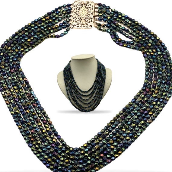 Vintage carnival glass cascade 7 strands necklace… - image 3