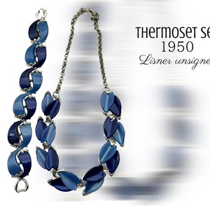 Absolutely beautiful vintage Lisner unsigned Midnight and Blue Navy  Thermoset Choker Necklace and Bracelet Set-Art.714/6