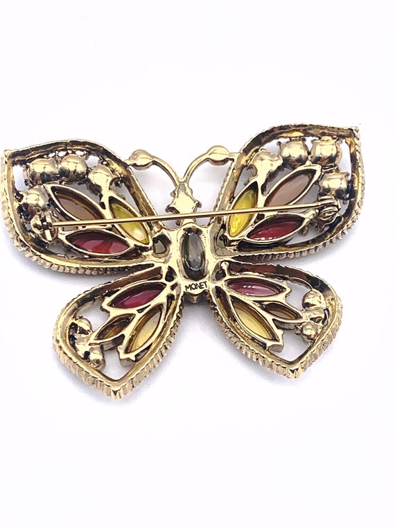 Vintage Signed Monet Jeweled Gold Tone Butterfly … - image 8