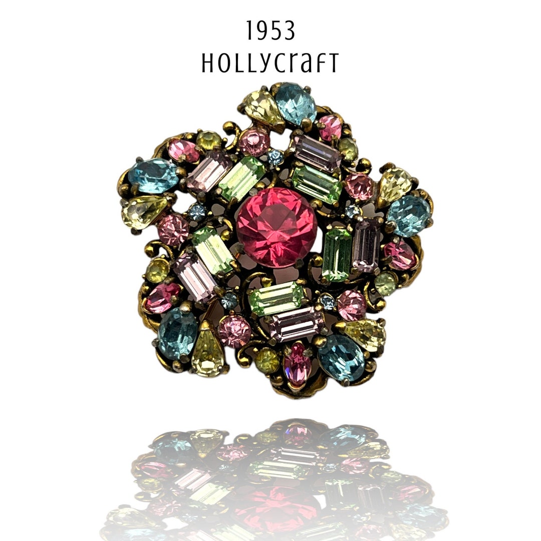 Broche Vintage Kramer Années 50 - Salade De Fruits, Strass Et Perles, Or