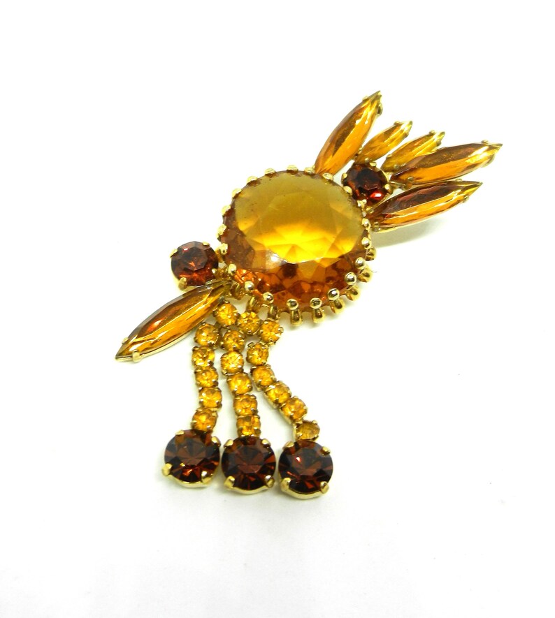 Vintage rhinestone Juliana DeLizza /& Elster layered and dimensional large topaz glass stone brooch waterfall dangle design-Art.6145