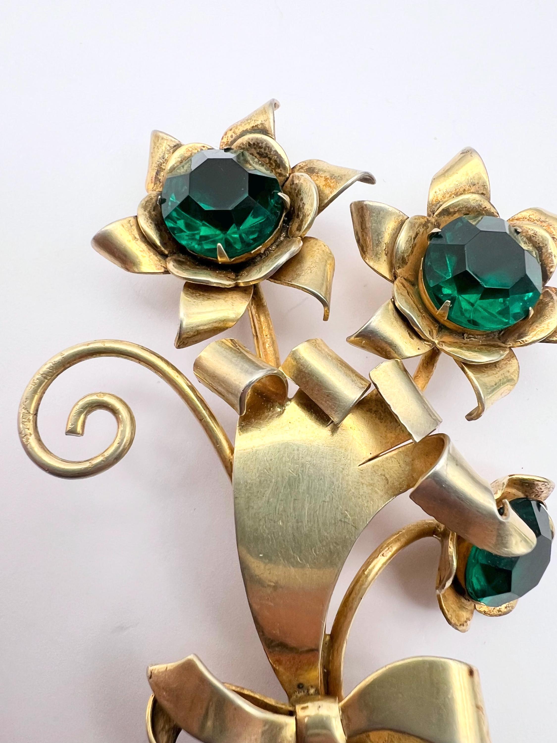 Broche Vintage Imposante - Grande Fleur Verte En Relief - Modèle 3272 - Occasion