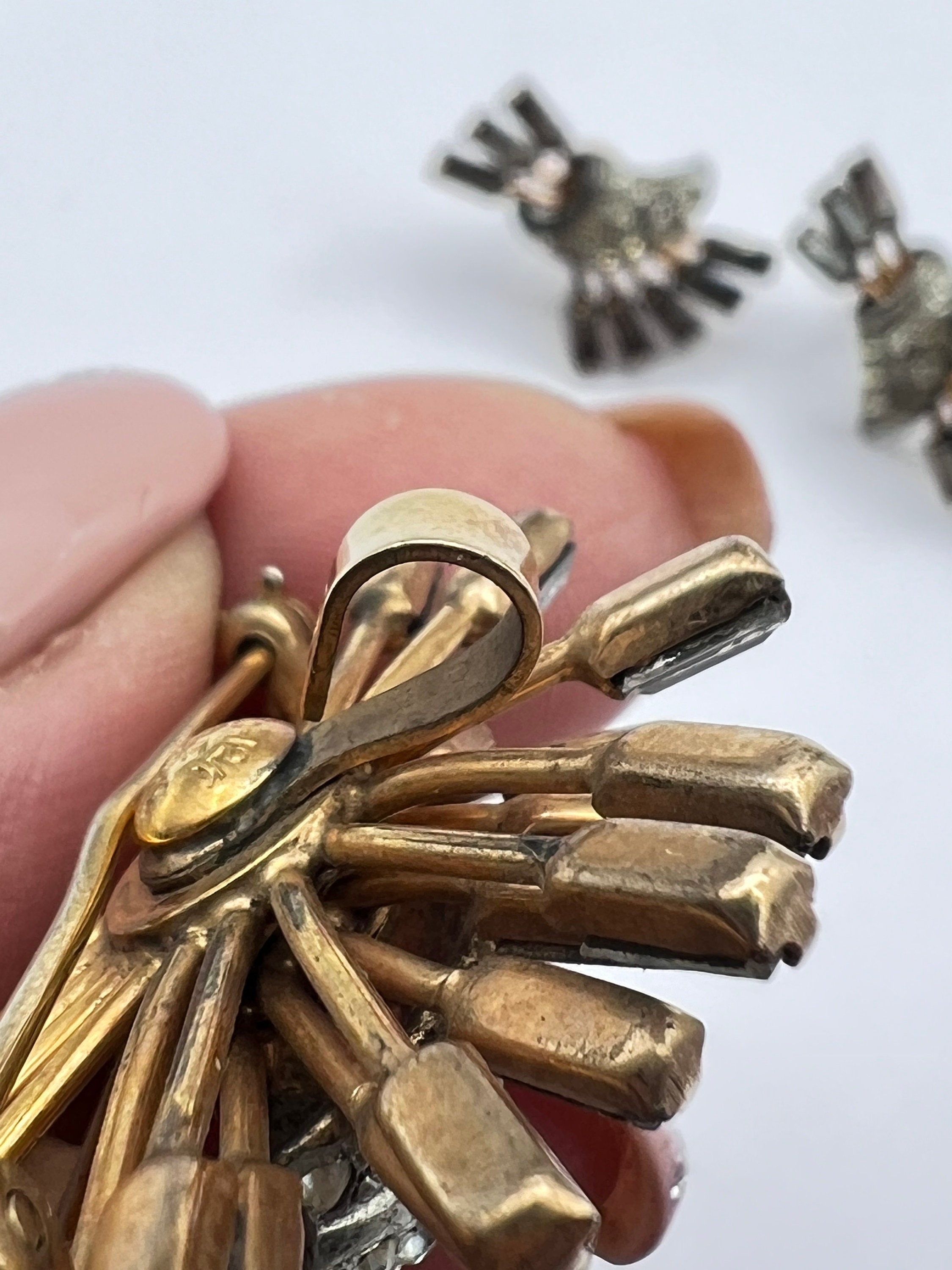 CRO 12k Gold Filled Vintage 40's Clear & Smoky Grey Rhinestone Set