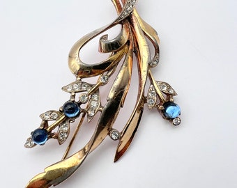 Broche Vintage Signée Trifari - Cristaux Strass Blancs Et Bleus - Occasion (déjà Portée)