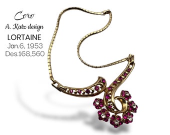 Reserved for Dayana-Coro "Lortaine" Adolph Katz designer necklace patent:  168,560 from 1953, published/advertised collector's item - 890/6