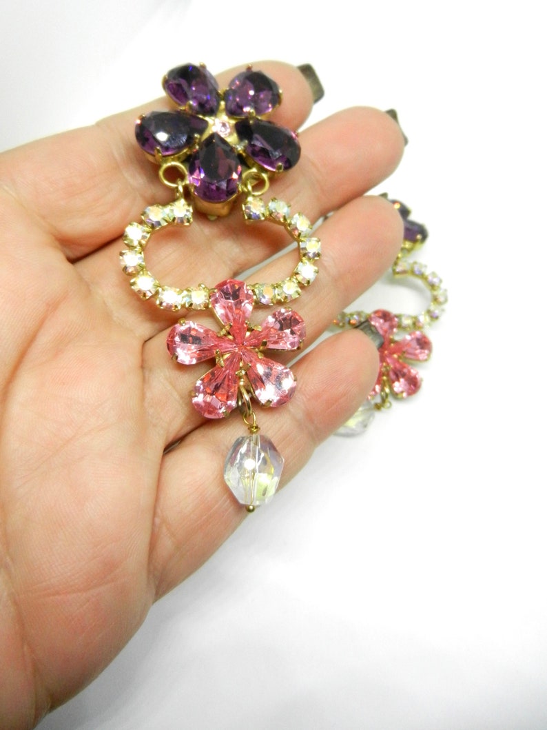 Italian Couture super glowing chandelier earrings Signed with purple and pink crystals accentuated by AB chaton -art.6605