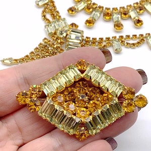 Vtg Parure 4 Piece Lemon Yellow Burnt Orange Rhinestone Necklace ...