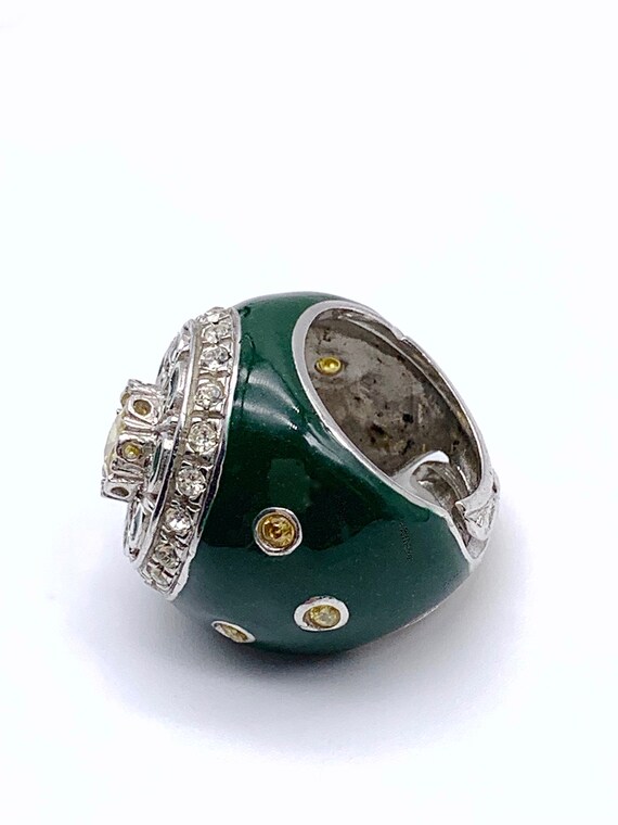 Showy large solid Ring 925 silver - enamel & crys… - image 9