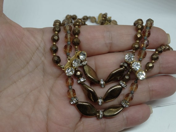 Three strands glass beads Bronze/Brown/Maroon  co… - image 10