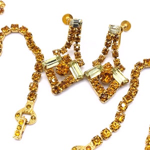 Vtg Parure 4 Piece Lemon Yellow Burnt Orange Rhinestone Necklace ...