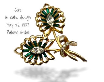Broche de pedrería figural de doble flor de diseño temprano de CORO A.Katz - maravillosamente elegante y raro - Precioso tesoro coleccionable - art.420/6