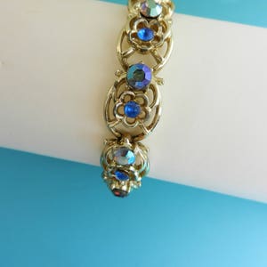 Coro Signed blue & pale blue AB Rhinestone Flower Bracelet beautiful 1950 vintage bracelet in a dazzling flowers design art.548/3 image 4