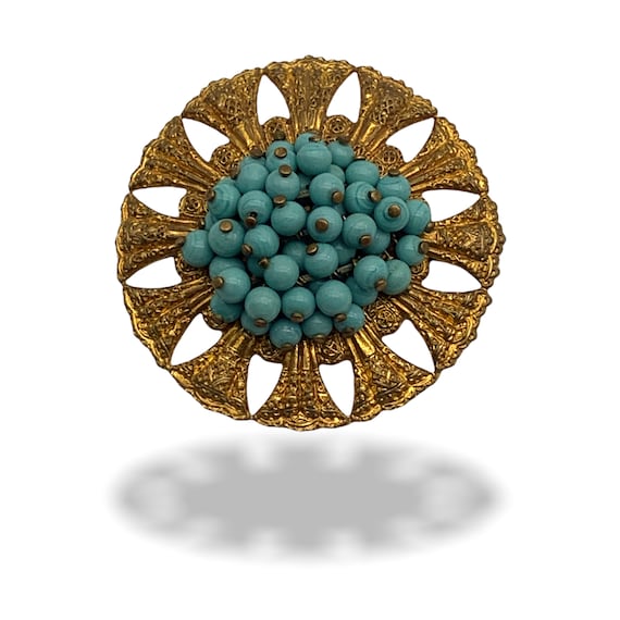 Broche Rétro En Métal Doré - Diamètre 4 Cm, Clip, Vintage Sans Marque