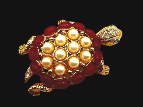 Jeweled nice figural turtle Sphinx unsigned brooc… - image 2