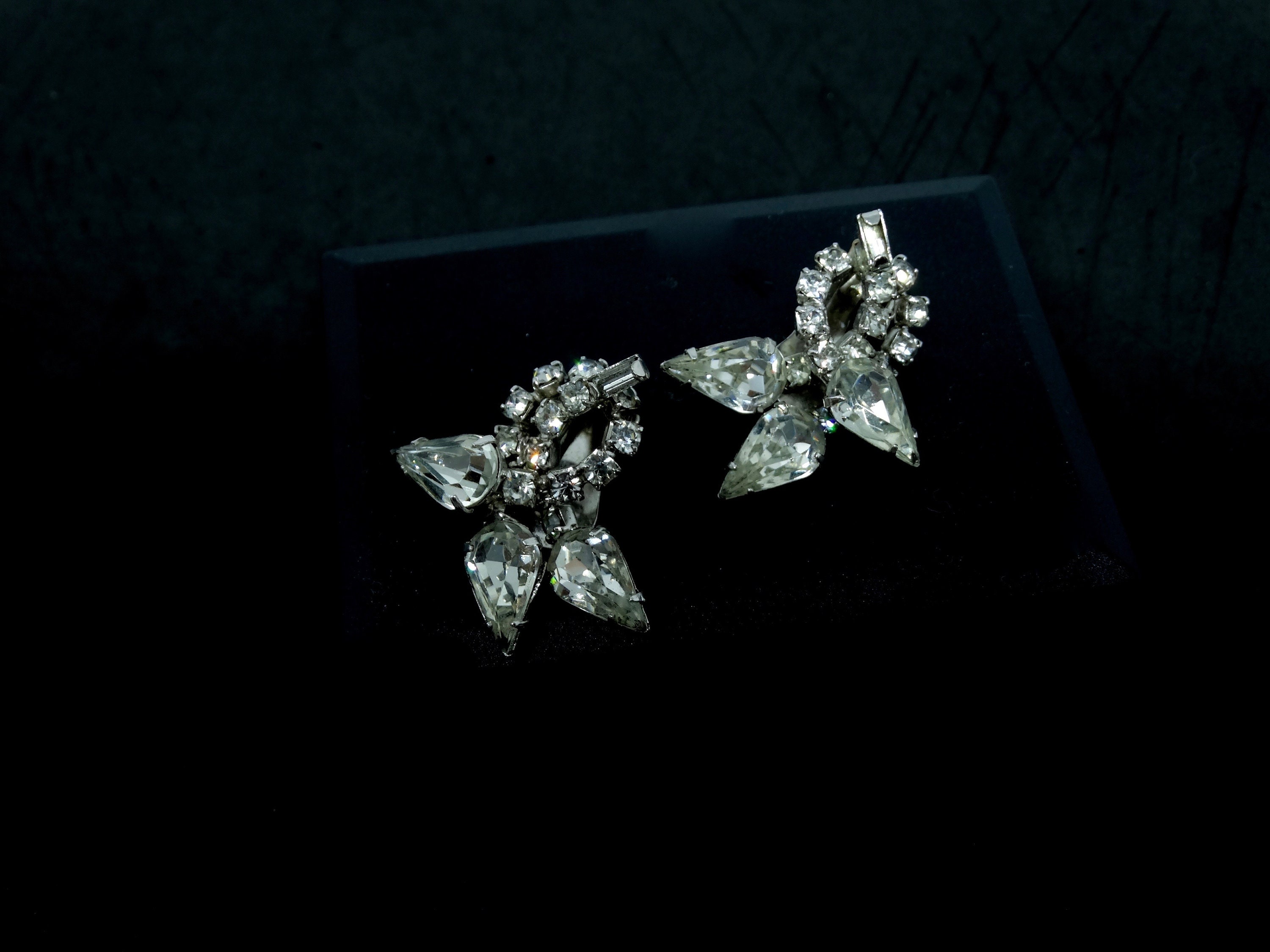 Vtg Diamante Rhinestone Earrings elegant abstract floral Art | Etsy