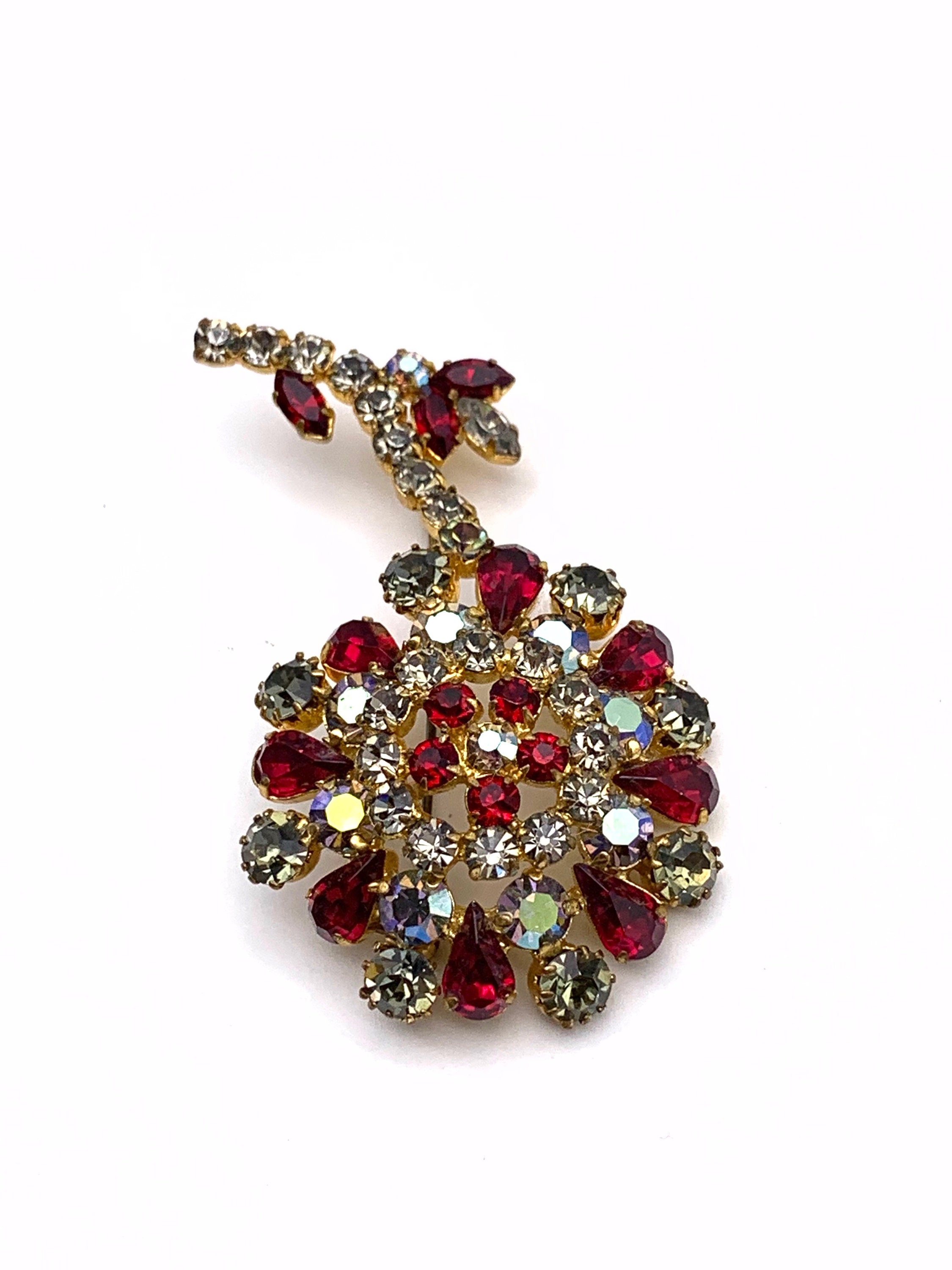 Vintage Red Ruby & Black Diamond Rhinestone Long Stemmed