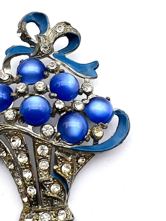 Vintage flower basket brooch rhinestones, rhodium… - image 8