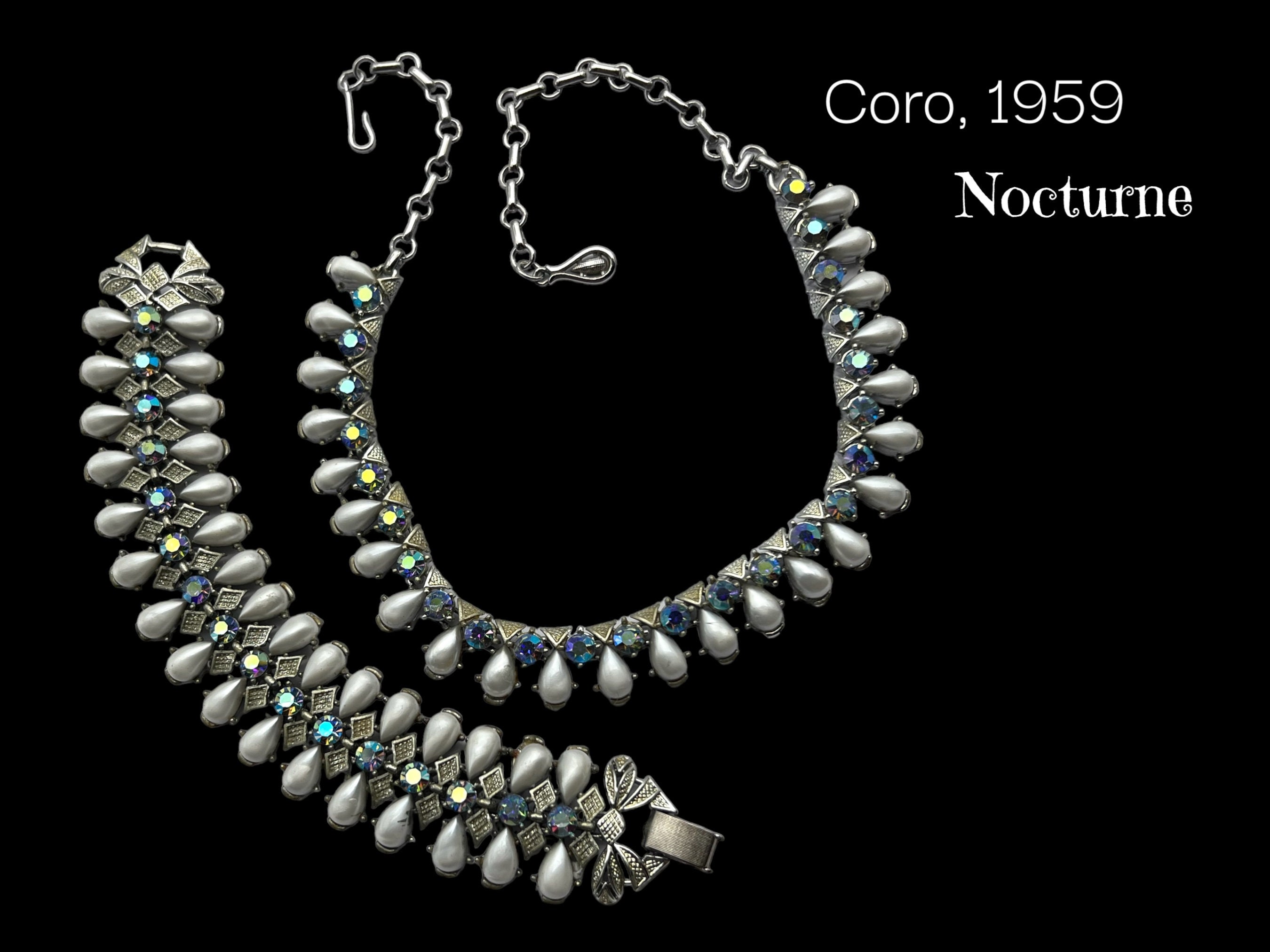 CORO pegasus Demi-parure nocturne Necklace & Bracelet Set Sparkling AB Blue  of Chatons and Silver Tone Setting art.897/6 - Etsy