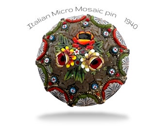 イタリアの花のマイクロモザイクブローチ - 1930-1940年頃、非常に