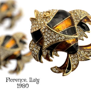 Italian brand Crystal Enamel Fish Pin Brooch - Tropical  fish with mirror enameling metallic effect with beautiful shades -art.79/7