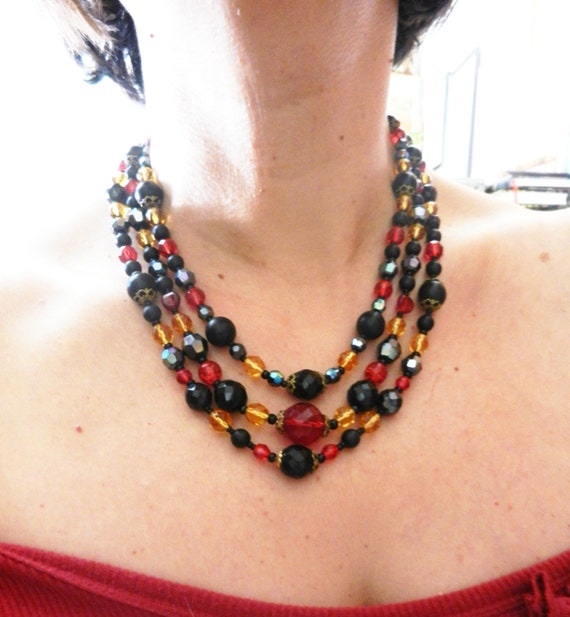 1960s Beautiful  3 Strands cascade necklace, brig… - image 4