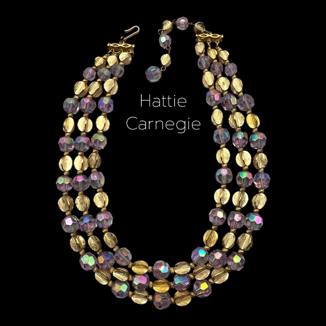 い*し様 ビンテージ　Hattie Carnegie ガラスビーズ 3連 ネック 3 Strand Hattie Carnegie Necklaces - Etsy