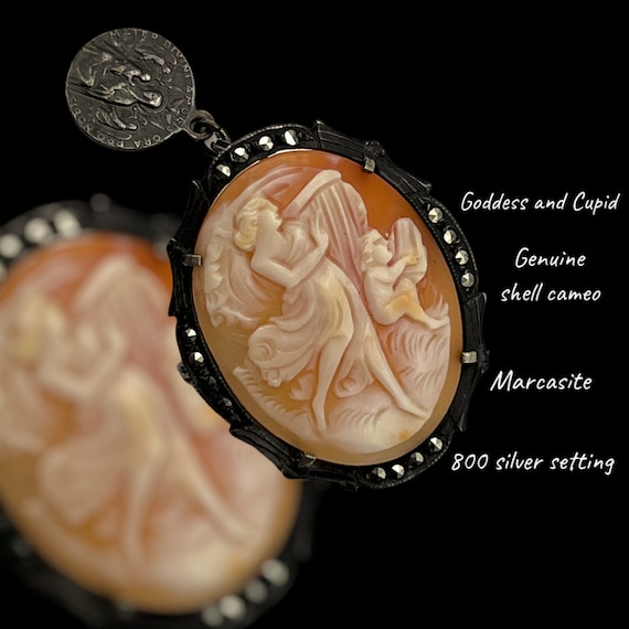 Antique Italian Carved Shell Cameo 800 Silver Brooch/pendant