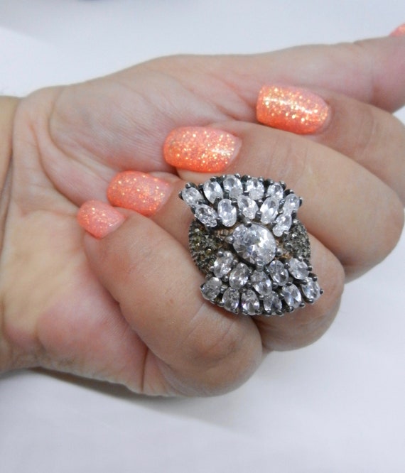 1950s Statement Cocktail Ring large design with s… - image 2