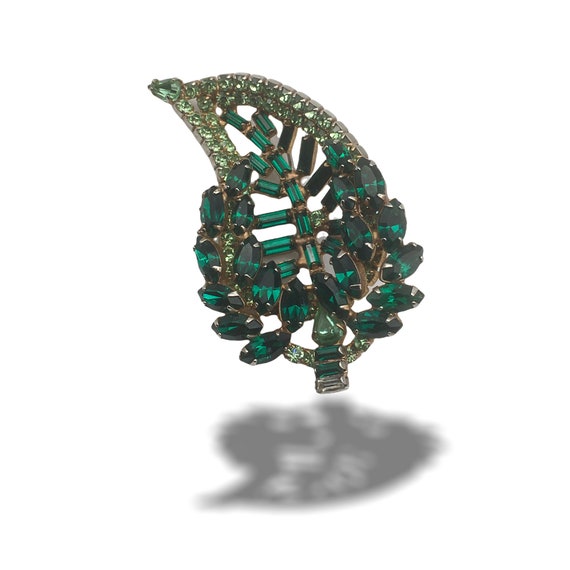 KRAMER NEW YORK Vtg Brooch ca.3" Green Rhinestone… - image 6