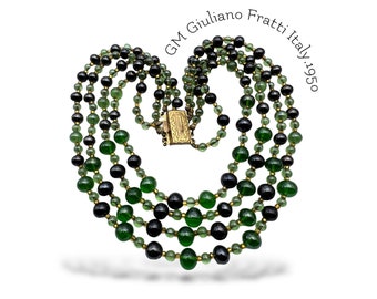 Nostalgic Giuliano Fratti GM Venetian glass beads in adorable green palette - graduated 4 strands necklace- art.144/7