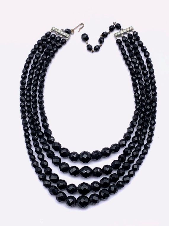 【2plan】24FW★ [LAN ARCHIVE] Black Glass Stone Necklace Luscious Laguna BLACK Austrian Flashed Crystal 4 Strand