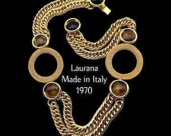 1970 Italy Gorgeous LAURANA design necklace  - cabochon of fusion enamels - high quality -Amazing artistic glass decorations-Art.925/2 -