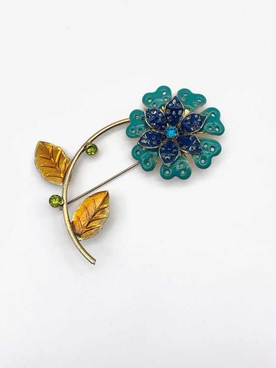 1960s Vintage FLOWER POWER deep Blue & Turquoise … - image 3