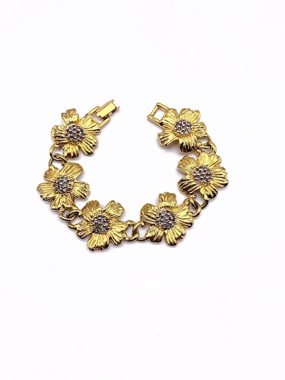 Vintage 1960 flowers link bracelet - many daisies… - image 6