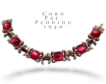 Early Coro red Moonglow and enamel  bracelet - 1941s Gene Verrecchio designer for demanding collector - art.99/7