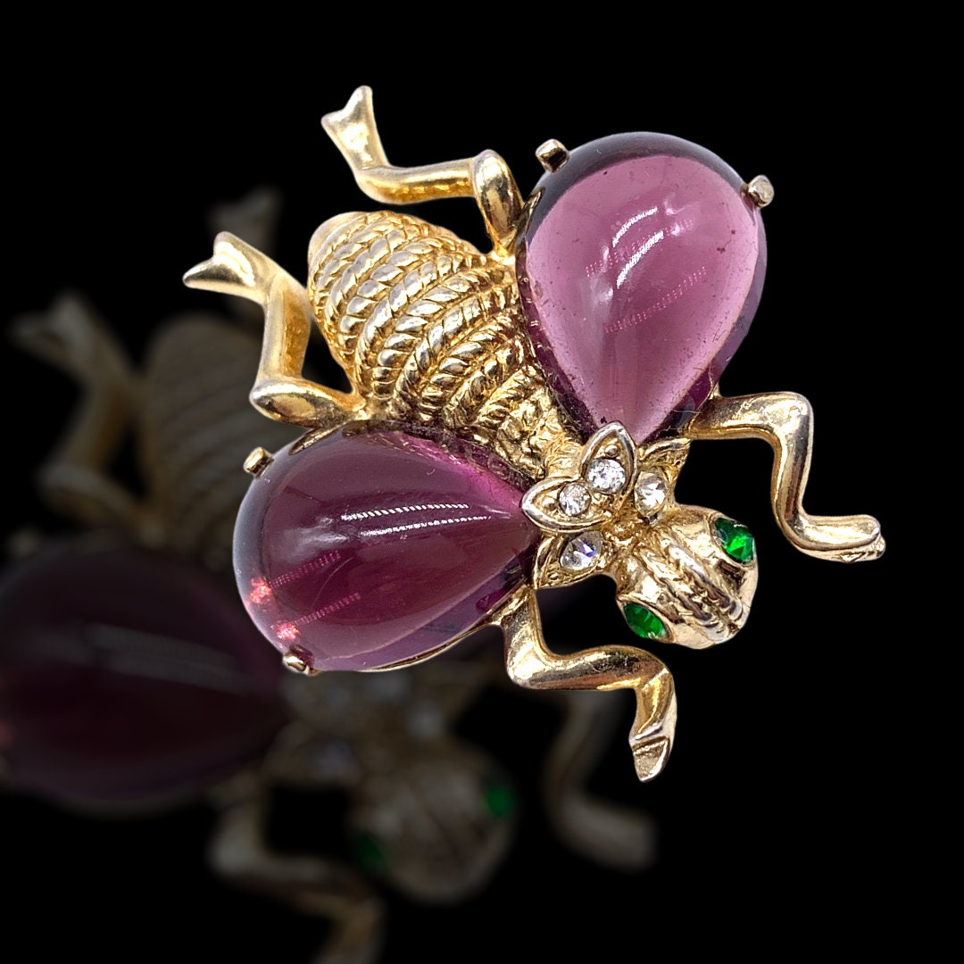 Awesome Figural Bee/fly/bug Insect Brooch W/unfoiled Purple Stones ...