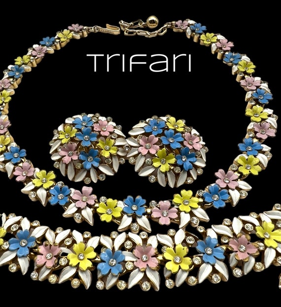 RARE Trifari Alfred Philippe Pastel Enamel Flower… - image 2